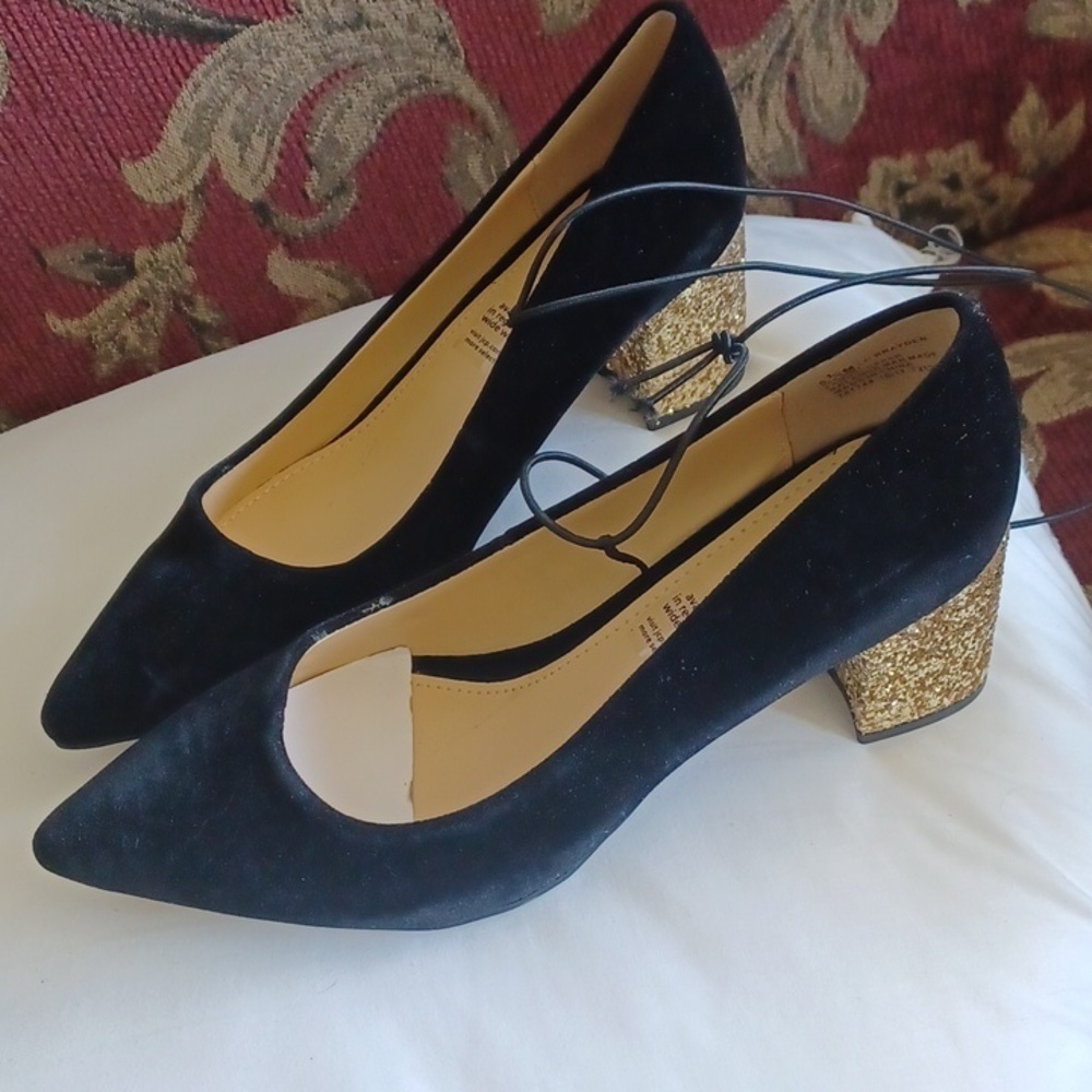 Liz Claiborne glitter heels, black velvet,  New, sz 5.5, no tags